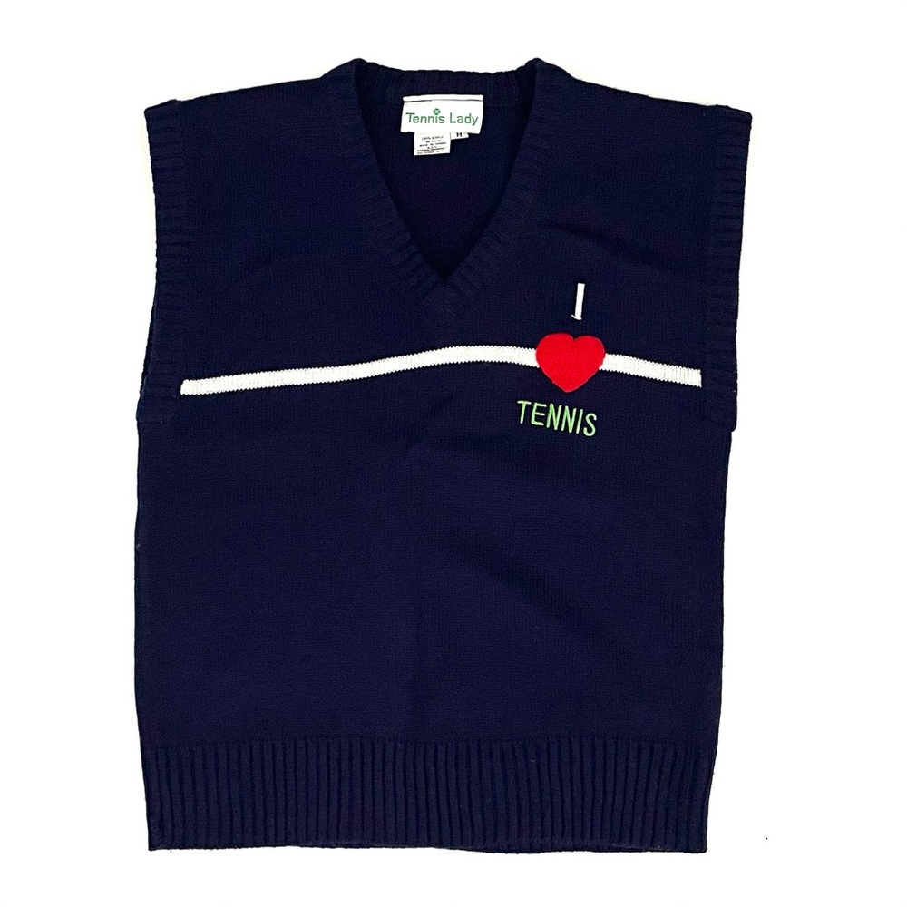 Vintage 70s Quantum! Tennis Lady Novelty I Love Tennis Sweater Vest, Medium